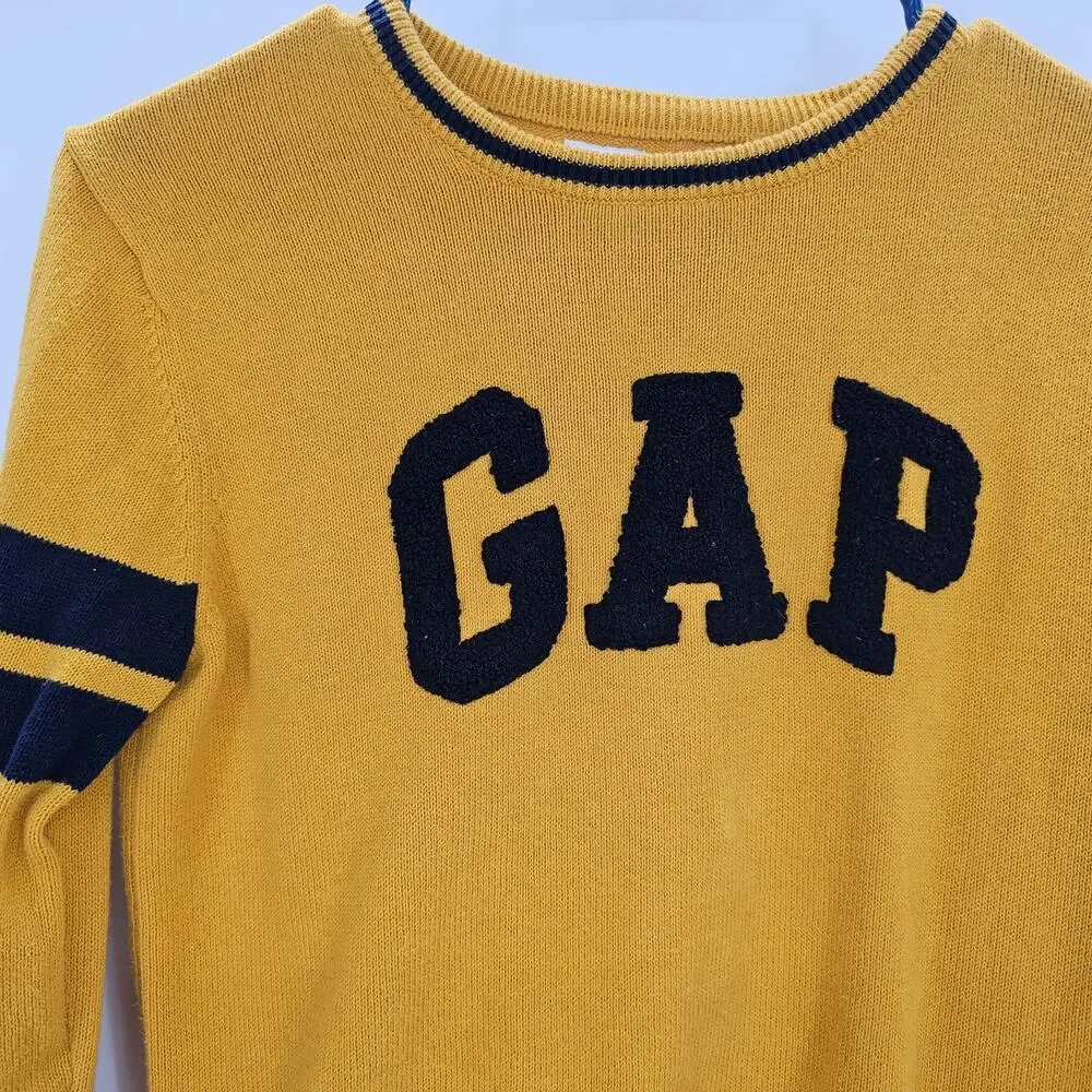 Gap Kids Boys size L 10 Logo Cotton Crewneck Long Sleeve Sweater Yellow/Black